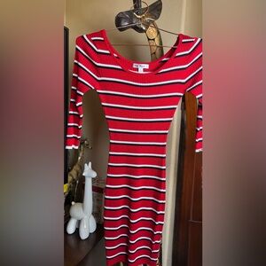 Say What? Red, Black & White Striped Ribbed Dress